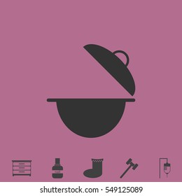Cooking pan icon flat. Simple vector grey pictogram and bonus symbol