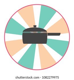 Cooking pan icon in flat style. Kitchen pot illustration on colorful round background. Saucepan equipment business concept.