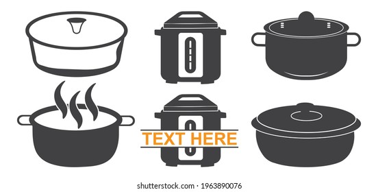 Cooking pan icon in flat style. Kitchen pot illustration on black isolated background. Saucepan equipment business concept . 
  vector and symbol .