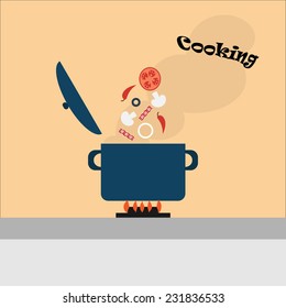 Cooking pan icon in flat style. Vector illustration.