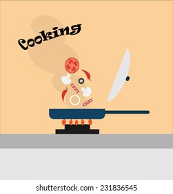 Cooking pan icon in flat style. Vector illustration.