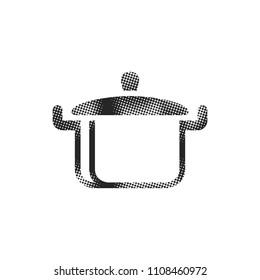 Cooking pan icon in halftone style. Black and white monochrome vector illustration.
