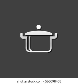 Cooking pan icon in metallic grey color style. Food restaurant chef utensil