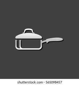 Cooking pan icon in metallic grey color style. Food restaurant chef utensil