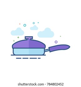 Cooking pan icon in outlined flat color style. Vector illustration.