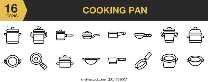Cooking Pan icon set. Includes Cooking pan Icons and More. Outline icons vector collection.