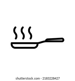 Cooking pan icon with smoke in black outline style