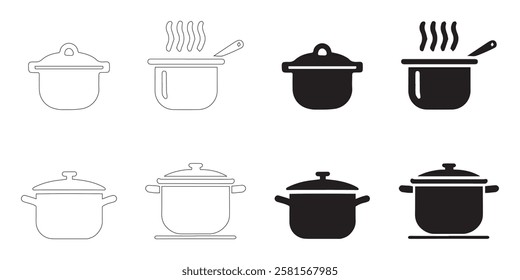 cooking pan icons set in black color simple and clean vector illustration on a white background.
