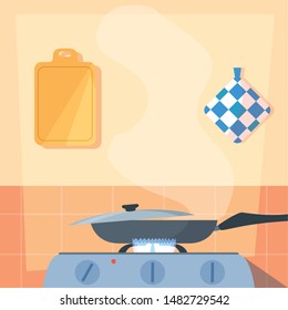 cooking with pan of kitchen in stove