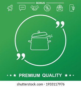 Cooking pan line icon. Text inside quote symbol