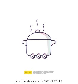 cooking pan over fire doodle icon. Gradient fill line sign symbol vector illustration