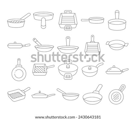 cooking pan and pot icons set thin line illustration