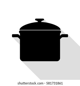 Cooking pan sign. Black icon with flat style shadow path.