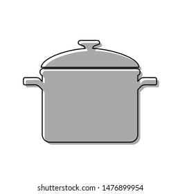 Cooking pan sign. Black line icon with gray shifted flat filled icon on white background. Illustration.