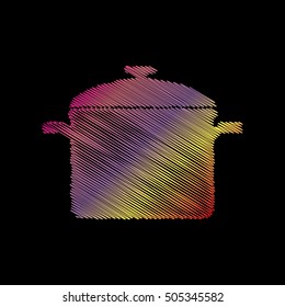 Cooking pan sign. Coloful chalk effect on black backgound.
