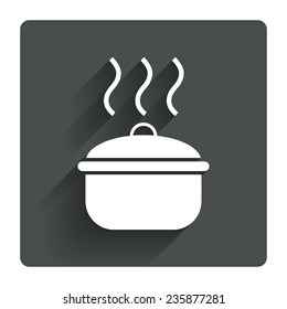 Cooking pan sign icon. Boil or stew food symbol. Gray flat square button with shadow. Modern UI website navigation. Vector