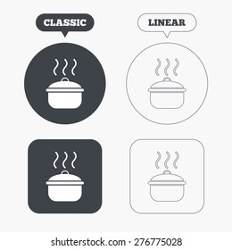 Cooking pan sign icon. Boil or stew food symbol. Classic and line web buttons. Circles and squares. Vector