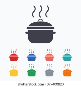 Cooking pan sign icon. Boil or stew food symbol. Colored flat icons on white background.