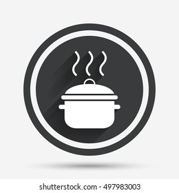 Cooking pan sign icon. Boil or stew food symbol. Circle flat button with shadow and border. Vector