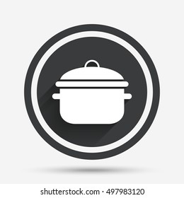 Cooking pan sign icon. Boil or stew food symbol. Circle flat button with shadow and border. Vector