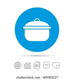 Cooking pan sign icon. Boil or stew food symbol. Copy files, chat speech bubble and chart web icons. Vector