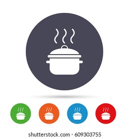 Cooking pan sign icon. Boil or stew food symbol. Round colourful buttons with flat icons. Vector