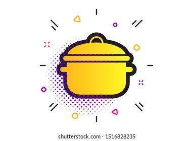 Cooking pan sign icon. Halftone dots pattern. Boil or stew food symbol. Classic flat cooking pan icon. Vector