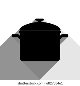 Cooking pan sign. Vector. Black icon with two flat gray shadows on white background.