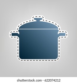 Cooking pan sign. Vector. Blue icon with outline for cutting out at gray background.