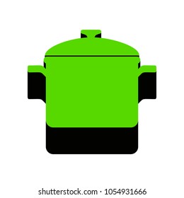 Cooking pan sign. Vector. Green 3d icon with black side on white background. Isolated.