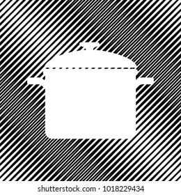 Cooking pan sign. Vector. Icon. Hole in moire background.