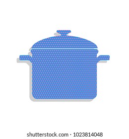 Cooking pan sign. Vector. Neon blue icon with cyclamen polka dots pattern with light gray shadow on white background. Isolated.
