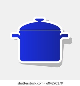 Cooking pan sign. Vector. New year bluish icon with outside stroke and gray shadow on light gray background.