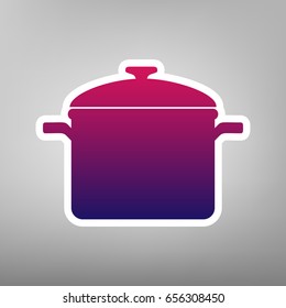 Cooking pan sign. Vector. Purple gradient icon on white paper at gray background.