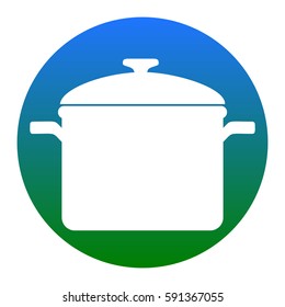 Cooking pan sign. Vector. White icon in bluish circle on white background. Isolated.