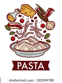 Cooking Pasta Cheese Bacon Culinary Recipe Stock Vector (Royalty Free ...