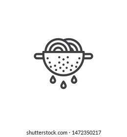 Cooking pasta line icon. Noodles in strainer linear style sign for mobile concept and web design. Spaghetti in colander outline vector icon. Symbol, logo illustration. Vector graphics