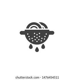 Cooking pasta vector icon. Noodles in strainer filled flat sign for mobile concept and web design. Spaghetti in colander glyph icon. Symbol, logo illustration. Vector graphics