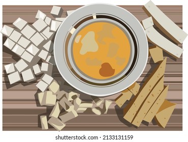 Cooking pastries from eggs and cheese in vector