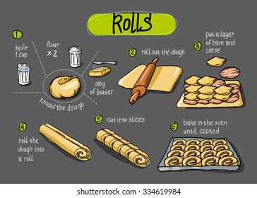 cooking pastries, hearty rolls of dough recipe, step by step instructions