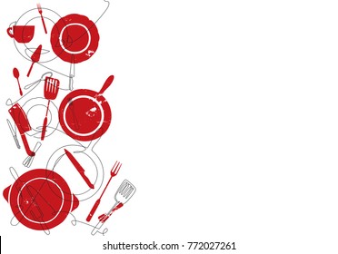 Cooking Pattern. Background with Utensils. Can be used for bakery,  cafe, restaurant, bar, shop, kitchen classes, cafe, studio. Vector illustration.
