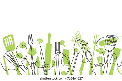 Cooking Pattern. Background with
Utensils and Vegetables for your design works. Vector illustration.