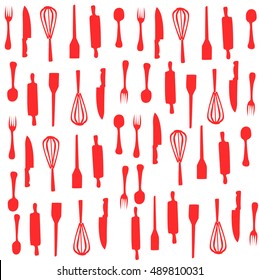 cooking pattern kithen pattern red vector illustration
