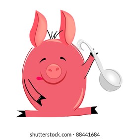 cooking pig vector illustration. isolated character on white background
