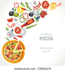 cooking pizza collection background set  bottle herbs statula cafe pineapple