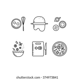 Cooking pizza line icons set. Making food at kitchen
