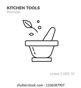 Cooking ponder and spices vector linear icon. Flat style illustration of kitchen tools. Isolated on white.