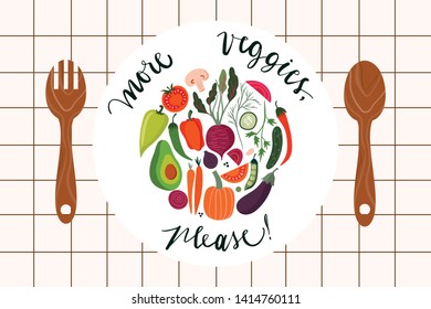 Cooking poster or banner with fresh vegetables and hand lettering