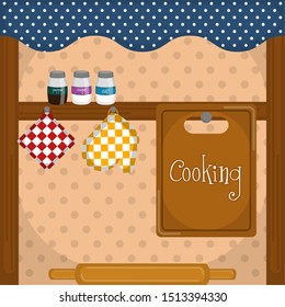 Cooking poster illustration with kitchen objects - Vector