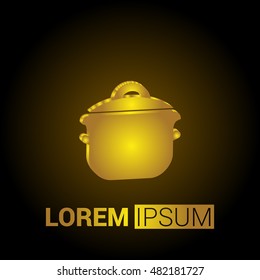 Cooking Pot 3D Golden Metallic Premium Royal Corporate Logo / Icon
